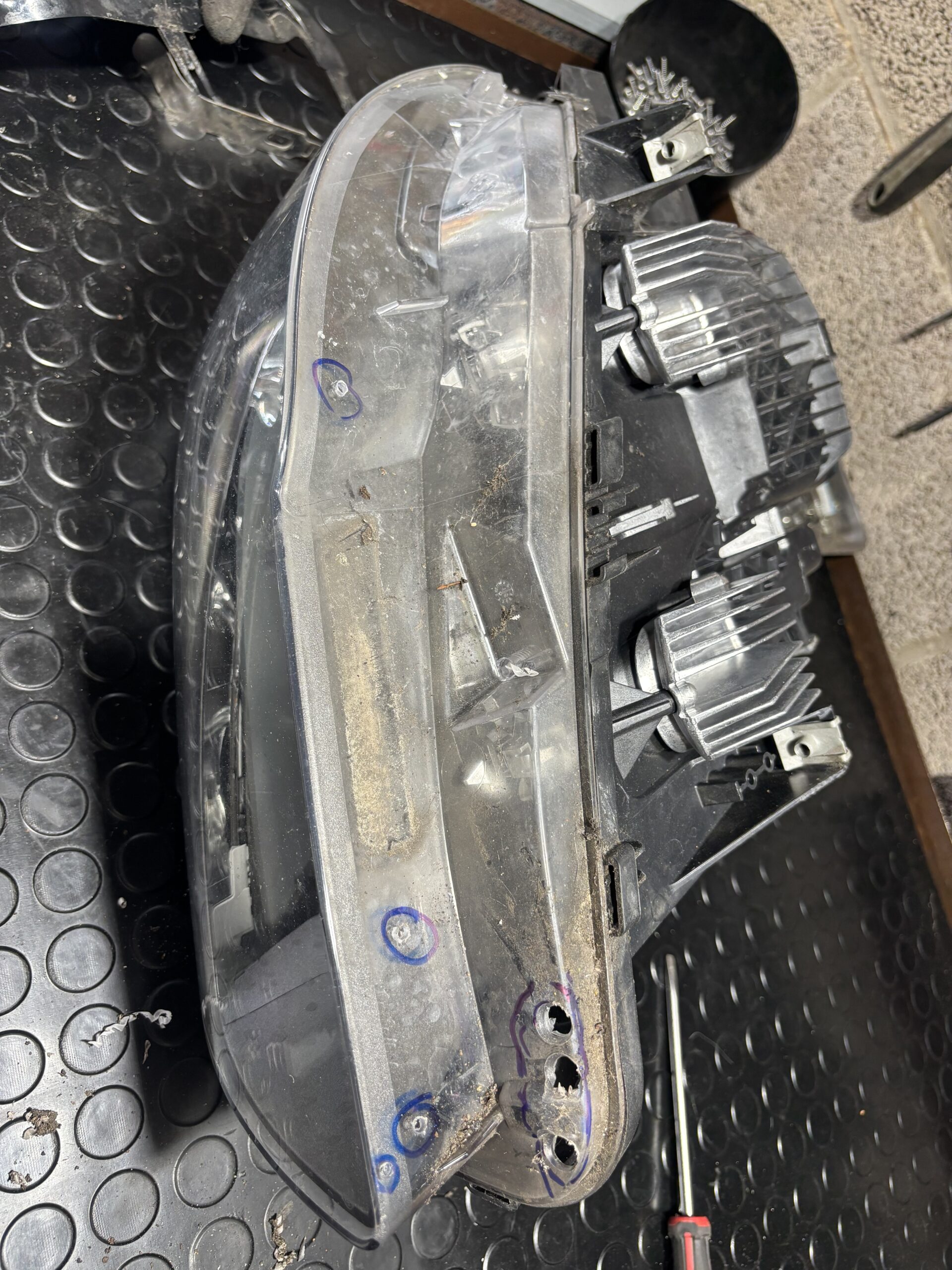 BMW 5 Series F10 — Full Headlight Refurbishment — damage